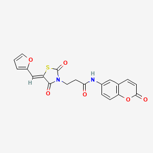 molecular formula C20H14N2O6S B12212433 3-[(5Z)-5-(furan-2-ylmethylidene)-2,4-dioxo-1,3-thiazolidin-3-yl]-N-(2-oxo-2H-chromen-6-yl)propanamide 