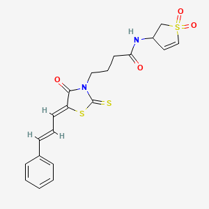 molecular formula C20H20N2O4S3 B12212441 N-(1,1-dioxido-2,3-dihydrothiophen-3-yl)-4-{(5Z)-4-oxo-5-[(2E)-3-phenylprop-2-en-1-ylidene]-2-thioxo-1,3-thiazolidin-3-yl}butanamide 