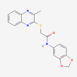 molecular formula C18H15N3O3S B12212474 N-(1,3-benzodioxol-5-yl)-2-[(3-methylquinoxalin-2-yl)sulfanyl]acetamide 