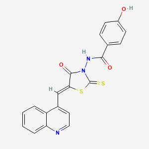 4-hydroxy-N-[(5Z)-4-oxo-5-(quinolin-4-ylmethylidene)-2-thioxo-1,3-thiazolidin-3-yl]benzamide