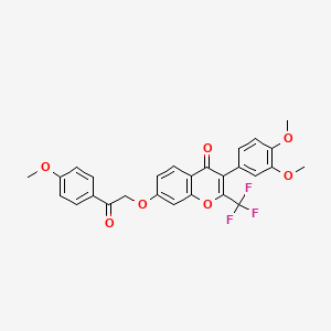 molecular formula C27H21F3O7 B12212855 3-(3,4-dimethoxyphenyl)-7-(2-(4-methoxyphenyl)-2-oxoethoxy)-2-(trifluoromethyl)-4H-chromen-4-one 