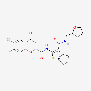 molecular formula C24H23ClN2O5S B12212967 6-chloro-7-methyl-4-oxo-N-{3-[(tetrahydrofuran-2-ylmethyl)carbamoyl]-5,6-dihydro-4H-cyclopenta[b]thiophen-2-yl}-4H-chromene-2-carboxamide 