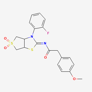 molecular formula C20H19FN2O4S2 B12213035 N-[(2E)-3-(2-fluorophenyl)-5,5-dioxidotetrahydrothieno[3,4-d][1,3]thiazol-2(3H)-ylidene]-2-(4-methoxyphenyl)acetamide 