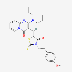 molecular formula C27H30N4O3S2 B12213078 2-(dipropylamino)-3-[(Z)-{3-[2-(4-methoxyphenyl)ethyl]-4-oxo-2-thioxo-1,3-thiazolidin-5-ylidene}methyl]-4H-pyrido[1,2-a]pyrimidin-4-one 