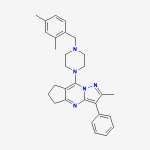 molecular formula C29H33N5 B12213097 8-[4-(2,4-dimethylbenzyl)piperazin-1-yl]-2-methyl-3-phenyl-6,7-dihydro-5H-cyclopenta[d]pyrazolo[1,5-a]pyrimidine 