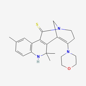 molecular formula C22H27N3OS B12213169 7,7,11-trimethyl-5-morpholino-3,4,7,8-tetrahydro-1H-2,6-methanoazocino[4,3-c]quinoline-1-thione 