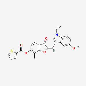 (2E)-2-[(1-ethyl-5-methoxy-1H-indol-3-yl)methylidene]-7-methyl-3-oxo-2,3-dihydro-1-benzofuran-6-yl thiophene-2-carboxylate