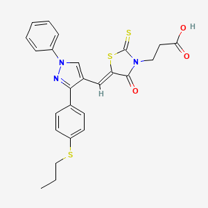 3-[(5Z)-4-oxo-5-({1-phenyl-3-[4-(propylsulfanyl)phenyl]-1H-pyrazol-4-yl}methylidene)-2-thioxo-1,3-thiazolidin-3-yl]propanoic acid