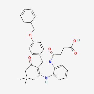 molecular formula C32H32N2O5 B12213250 4-{11-[4-(benzyloxy)phenyl]-1-hydroxy-3,3-dimethyl-2,3,4,11-tetrahydro-10H-dibenzo[b,e][1,4]diazepin-10-yl}-4-oxobutanoic acid 