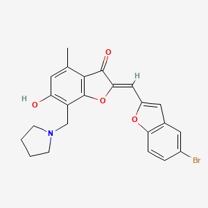 molecular formula C23H20BrNO4 B12213375 (2Z)-2-[(5-bromo-1-benzofuran-2-yl)methylidene]-6-hydroxy-4-methyl-7-(pyrrolidin-1-ylmethyl)-1-benzofuran-3(2H)-one 