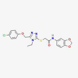 molecular formula C20H19ClN4O4S B12213390 N-(1,3-benzodioxol-5-yl)-2-({5-[(4-chlorophenoxy)methyl]-4-ethyl-4H-1,2,4-triazol-3-yl}sulfanyl)acetamide 