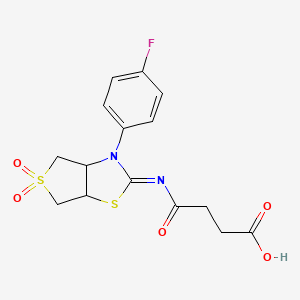 molecular formula C15H15FN2O5S2 B12213471 4-{[(2Z)-3-(4-fluorophenyl)-5,5-dioxidotetrahydrothieno[3,4-d][1,3]thiazol-2(3H)-ylidene]amino}-4-oxobutanoic acid 