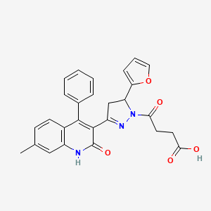 molecular formula C27H23N3O5 B12213640 4-[5-(furan-2-yl)-3-(7-methyl-2-oxo-4-phenyl-1,2-dihydroquinolin-3-yl)-4,5-dihydro-1H-pyrazol-1-yl]-4-oxobutanoic acid 