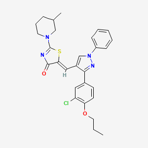 molecular formula C28H29ClN4O2S B12213668 (5Z)-5-{[3-(3-chloro-4-propoxyphenyl)-1-phenyl-1H-pyrazol-4-yl]methylidene}-2-(3-methylpiperidin-1-yl)-1,3-thiazol-4(5H)-one 