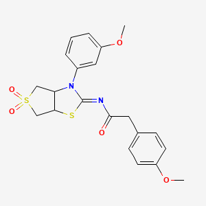 molecular formula C21H22N2O5S2 B12213731 2-(4-methoxyphenyl)-N-[(2E)-3-(3-methoxyphenyl)-5,5-dioxidotetrahydrothieno[3,4-d][1,3]thiazol-2(3H)-ylidene]acetamide 