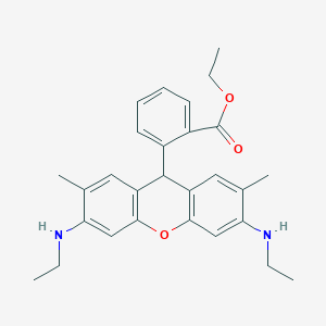 molecular formula C28H32N2O3 B1221386 Ethyl 2-[3,6-bis(ethylamino)-2,7-dimethyl-9H-xanthen-9-yl]benzoate CAS No. 217176-83-5