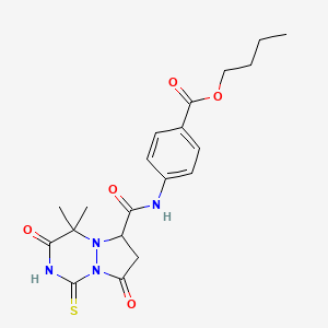 molecular formula C20H24N4O5S B12213921 butyl 4-{[(4,4-dimethyl-3,8-dioxo-1-sulfanyl-3,4,7,8-tetrahydro-6H-pyrazolo[1,2-a][1,2,4]triazin-6-yl)carbonyl]amino}benzoate 