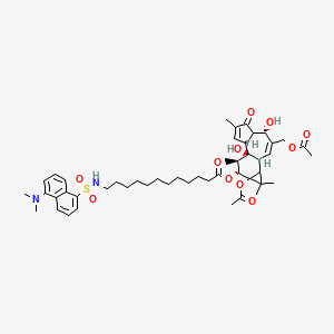 B1221402 (1Bs,4s,7ar,7br,8r,9r)-9a-(acetyloxy)-3-[(acetyloxy)methyl]-4,7b-dihydroxy-1,1,6,8-tetramethyl-5-oxo-1a,1b,4,4a,5,7a,7b,8,9,9a-decahydro-1h-cyclopropa[3,4]benzo[1,2-e]azulen-9-yl 12-({[5-(dimethylamino)naphthalen-1-yl]sulfonyl}amino)dodecanoate CAS No. 98897-16-6