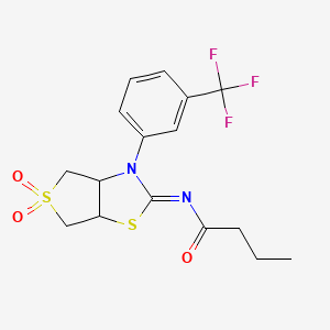 molecular formula C16H17F3N2O3S2 B12214037 (Z)-N-(5,5-dioxido-3-(3-(trifluoromethyl)phenyl)tetrahydrothieno[3,4-d]thiazol-2(3H)-ylidene)butyramide 