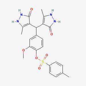 molecular formula C23H24N4O6S B1221430 4-Methylbenzenesulfonic acid [4-[bis(3-methyl-5-oxo-1,2-dihydropyrazol-4-yl)methyl]-2-methoxyphenyl] ester 