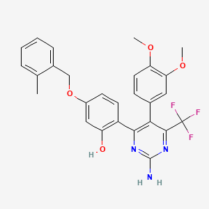 molecular formula C27H24F3N3O4 B12214373 2-[2-Amino-5-(3,4-dimethoxyphenyl)-6-(trifluoromethyl)pyrimidin-4-yl]-5-[(2-methylbenzyl)oxy]phenol 