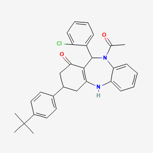 molecular formula C31H31ClN2O2 B12214647 10-acetyl-3-(4-tert-butylphenyl)-11-(2-chlorophenyl)-2,3,4,5,10,11-hexahydro-1H-dibenzo[b,e][1,4]diazepin-1-one 