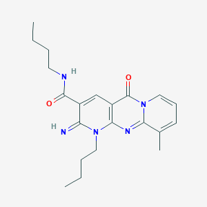 molecular formula C21H27N5O2 B12214777 N,7-dibutyl-6-imino-11-methyl-2-oxo-1,7,9-triazatricyclo[8.4.0.0^{3,8}]tetradeca-3(8),4,9,11,13-pentaene-5-carboxamide 