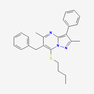 molecular formula C25H27N3S B12215078 6-Benzyl-7-(butylsulfanyl)-2,5-dimethyl-3-phenylpyrazolo[1,5-a]pyrimidine 