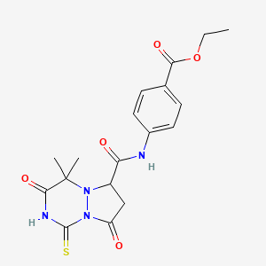 ethyl 4-{[(4,4-dimethyl-3,8-dioxo-1-sulfanyl-3,4,7,8-tetrahydro-6H-pyrazolo[1,2-a][1,2,4]triazin-6-yl)carbonyl]amino}benzoate