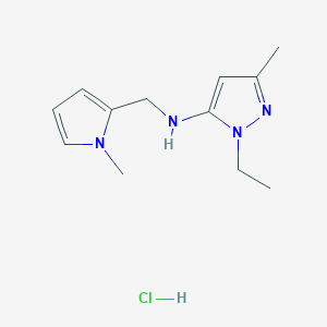 molecular formula C12H19ClN4 B12215462 2-ethyl-5-methyl-N-[(1-methylpyrrol-2-yl)methyl]pyrazol-3-amine;hydrochloride 