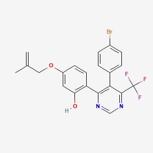 molecular formula C21H16BrF3N2O2 B12215488 2-[5-(4-Bromophenyl)-6-(trifluoromethyl)pyrimidin-4-yl]-5-[(2-methylprop-2-en-1-yl)oxy]phenol 