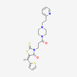 (5E)-3-(3-oxo-3-{4-[2-(pyridin-2-yl)ethyl]piperazin-1-yl}propyl)-5-(thiophen-2-ylmethylidene)-2-thioxo-1,3-thiazolidin-4-one