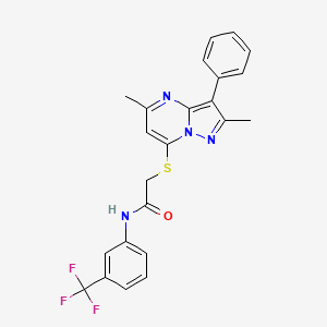 molecular formula C23H19F3N4OS B12215501 2-[(2,5-dimethyl-3-phenylpyrazolo[1,5-a]pyrimidin-7-yl)sulfanyl]-N-[3-(trifluoromethyl)phenyl]acetamide 