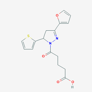 molecular formula C16H16N2O4S B12215508 5-[3-(furan-2-yl)-5-(thiophen-2-yl)-4,5-dihydro-1H-pyrazol-1-yl]-5-oxopentanoic acid 