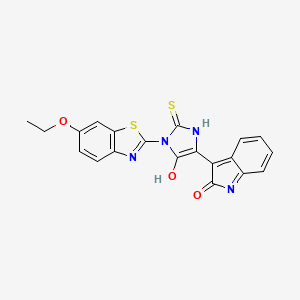 (3E)-3-[1-(6-ethoxy-1,3-benzothiazol-2-yl)-5-oxo-2-thioxoimidazolidin-4-ylidene]-1,3-dihydro-2H-indol-2-one