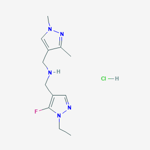 molecular formula C12H19ClFN5 B12215801 1-(1,3-dimethyl-1H-pyrazol-4-yl)-N-[(1-ethyl-5-fluoro-1H-pyrazol-4-yl)methyl]methanamine 