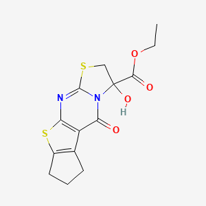 Ethyl 6-hydroxy-8-oxo-4,15-dithia-2,7-diazatetracyclo[7.6.0.0^{3,7}.0^{10,14}]pentadeca-1(9),2,10(14)-triene-6-carboxylate