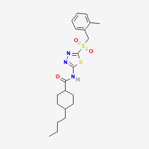 4-butyl-N-(5-((2-methylbenzyl)sulfonyl)-1,3,4-thiadiazol-2-yl)cyclohexanecarboxamide