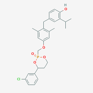 molecular formula C28H32ClO5P B12216393 4-[[4-[[4-(3-Chlorophenyl)-2-oxo-1,3,2lambda5-dioxaphosphinan-2-yl]methoxy]-2,6-dimethylphenyl]methyl]-2-propan-2-ylphenol 