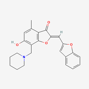 molecular formula C24H23NO4 B12216587 2-(Benzo[d]furan-2-ylmethylene)-6-hydroxy-4-methyl-7-(piperidylmethyl)benzo[b] furan-3-one 