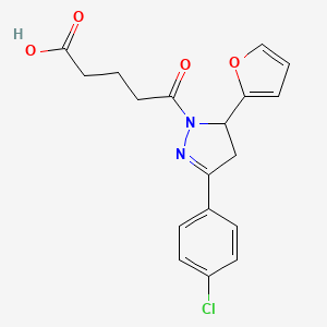 molecular formula C18H17ClN2O4 B12216771 5-[3-(4-chlorophenyl)-5-(furan-2-yl)-4,5-dihydro-1H-pyrazol-1-yl]-5-oxopentanoic acid 