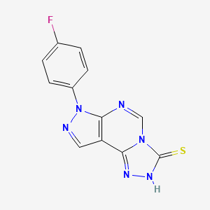 molecular formula C12H7FN6S B12216794 3-(4-Fluorophenyl)-6-hydropyrazolo[5,4-d]1,2,4-triazolo[4,3-e]pyrimidine-7-thi ol 