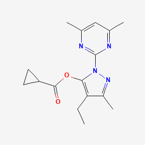 molecular formula C16H20N4O2 B12216875 1-(4,6-dimethylpyrimidin-2-yl)-4-ethyl-3-methyl-1H-pyrazol-5-yl cyclopropanecarboxylate 