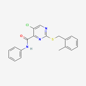 molecular formula C19H16ClN3OS B12217475 5-chloro-2-[(2-methylbenzyl)sulfanyl]-N-phenylpyrimidine-4-carboxamide 