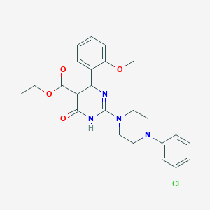 molecular formula C24H27ClN4O4 B12217535 Ethyl 2-(4-(3-chlorophenyl)piperazin-1-yl)-6-(2-methoxyphenyl)-4-oxo-1,4,5,6-tetrahydropyrimidine-5-carboxylate 