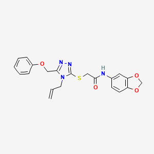 molecular formula C21H20N4O4S B12217593 N-(1,3-benzodioxol-5-yl)-2-{[5-(phenoxymethyl)-4-(prop-2-en-1-yl)-4H-1,2,4-triazol-3-yl]sulfanyl}acetamide 