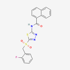 molecular formula C20H14FN3O3S2 B12217669 N-{5-[(2-fluorobenzyl)sulfonyl]-1,3,4-thiadiazol-2-yl}naphthalene-1-carboxamide 