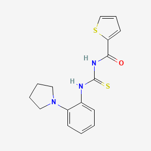 molecular formula C16H17N3OS2 B1221767 N-[[2-(1-pyrrolidinyl)anilino]-sulfanylidenemethyl]-2-thiophenecarboxamide 