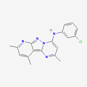 molecular formula C18H16ClN5 B12217709 (3-Chlorophenyl)(2,8,10-trimethyl(5-hydropyrimidino[1',2'-1,5]pyrazolo[3,4-b]p yridin-4-yl))amine 