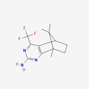 molecular formula C13H16F3N3 B12218067 1,11,11-Trimethyl-6-(trifluoromethyl)-3,5-diazatricyclo[6.2.1.0~2,7~]undeca-2(7),3,5-trien-4-amine 